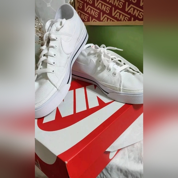 Nike Court Legacy Canvas CW6539-100 Wht/Blk Low Top Sneaker 7.5M - Picture 4 of 14